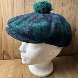 Tam O Shanter Tartan Tammy Hat Green Navy Plaid Golf Hat Pom Pom Cork Ireland Md